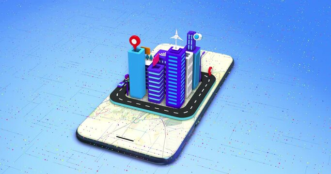 3D Buildings On Smart Phone. Futuristic Life With Artificial Intelligence. Technology Related 3D 4K Motion Graphics.