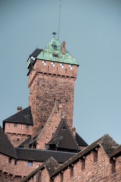 Closeup of medieval  Koeningsbourg castle on grey sky background