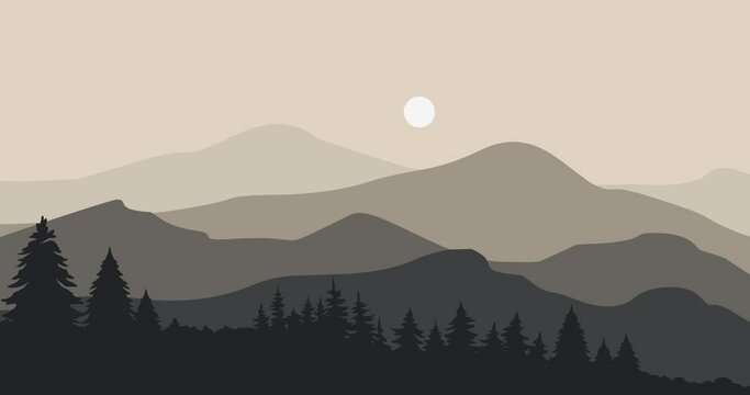 animation nature mountains black white gray