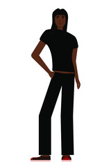 Fototapeta premium Girl model posing in a black outfit of trousers and a T-shirt. Black man vector illustration