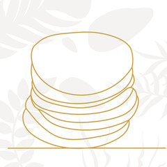pancakes drawing in one continuous line, on an abstract background