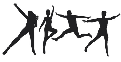 people jumping silhouette on white background, isolated, vector