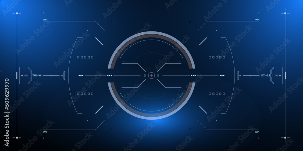Fototapete HUD interface futuristic digital UI, GUI design virtual display simulation. Screen template for game, sci-fi story concept vector.