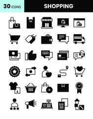 shopping icons set in mix glyph and line style. business symbol collection. Ecommerce, market, payment, bag, cart, delivery