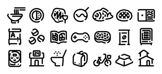 Japanese modern culture icon set (Soft bold line version)