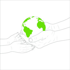 Continuous one line drawing. hands holding Earth globe. Save the planet concept.