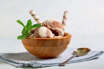 Homemade vanilla-chocolate ice cream.