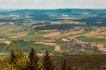 Fototapeta na wymiar Beautiful summer view at the famous Hohenbogen summit, Bavarian forest, Bavaria, Germany