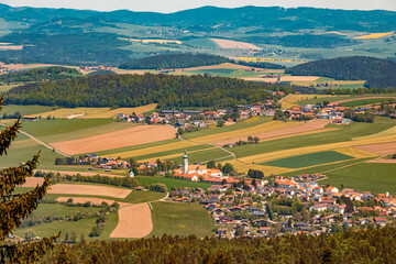 Fototapeta premium Beautiful summer view at the famous Hohenbogen summit, Bavarian forest, Bavaria, Germany