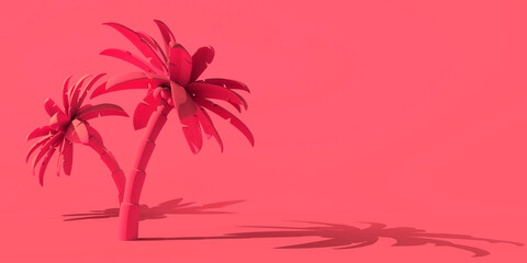 Fototapeta na wymiar Summer concept with tropical palm trees. Copy space. 3D illustration.