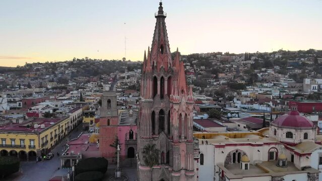 Aerial view of San Miguel de Allende in Guanajuato, Mexico at sunrise
