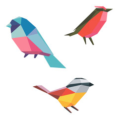 Birds from triangles, swallows and tits, graphics - obrazy, fototapety, plakaty
