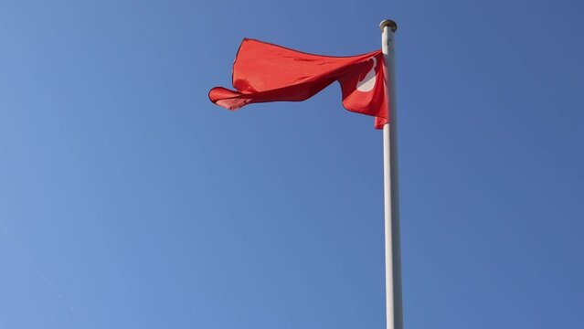 Republic of Turkey Country Flag at Tall Pole Sunny Day