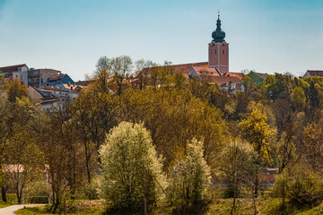 Beautiful church on a sunny summer day at Landau, Isar, Bavaria, Germany