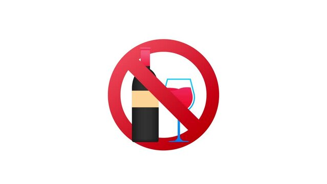 Icon with black no wine on white background. No alcohol. Symbol, logo . Warning icon. 4k