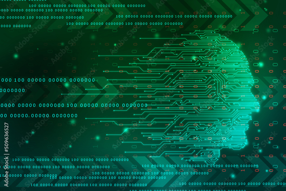 Poster 2d illustration abstract digital binary data on computer screen