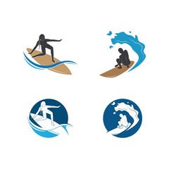 Surfing with water wave logo vector template, Illustration symbol
