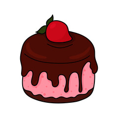 Pretty doodle cake. Design sketch element for menu cafe, bistro, restaurant, coffeehouse, bakery, label, poster, banner, flyer and packaging. Vector colorful illustration on a white background.