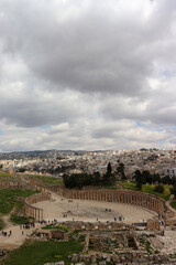 Fototapeta na wymiar Jerash, Jordan - square of historical Jerash city (Grassa) Roman and Greek city