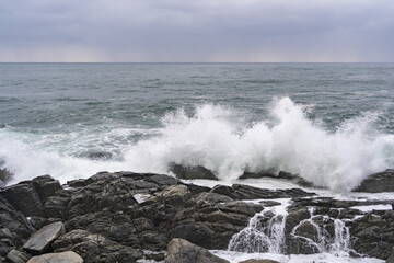 dark blue sea and strong waves