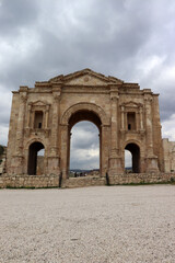 Fototapeta na wymiar Jerash, Jordan - Arch of Hadrian in historical Jerash city (Grassa) Roman and Greek city
