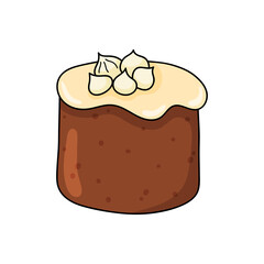 Pretty doodle cake. Design sketch element for menu cafe, bistro, restaurant, coffeehouse, bakery, label, poster, banner, flyer and packaging. Vector colorful illustration on a white background.