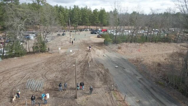 tight flyover of dirtbike track corner shat at 4k 24p
