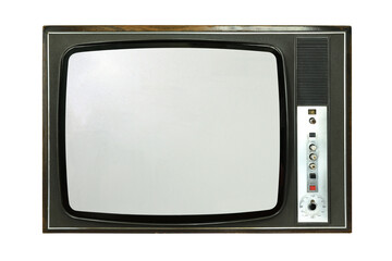 Old vintage TV set from the 1970s isolated on white background. Vintage TVs from the 1960s, 1970s, 1980s, 1990s, 2000s.