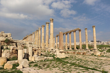  Jerash, Jordan - columns in historical Jerash city (Grassa) Roman and Greek city