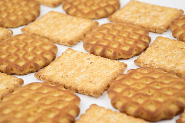 Delicious cookies on a blurry background. Delicious texture with pastries and sweets