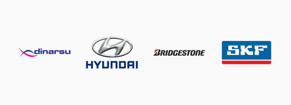 Dinarsu Logo, SKF Logo, Hyundai Logo, Bridgestone Logo. Industry vector logo Isolated on white background. Auto and moto vector logo illustration. Editorial vector logo printed on paper.