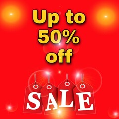 Special offer sale red colors 3d illustration image. Discount offers price up to 50% symbol, banner advertising campaign