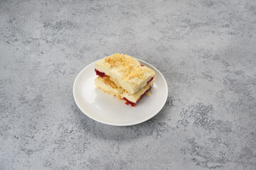 a piece of delicious cake on a white plate