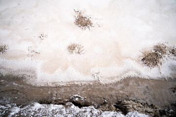 dead lake and salty soil of salt marshes, all in white salt