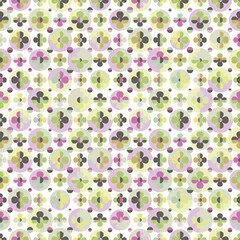Summer abstract seamless vector pattern with stylised flowers and circles in soft pastel colours. Decorative geometric floral grid texture for wallpaper, prints, fashion fabrics and home decor.