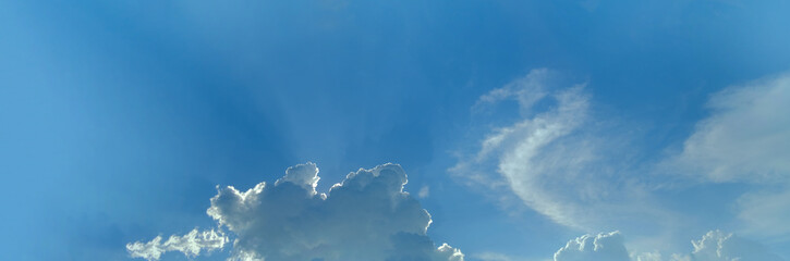 Panorama sky and cloud white and orange clouds,Beautiful sunset sky for landscape and cityscape of Nature backgrounds.	