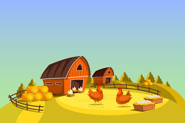 Poultry farm landscape vector banner or background © Elegant Solution