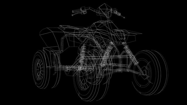 3D ATV wireframe rotating in seamless loop.