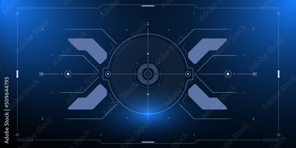 Leinwandbilder HUD Futuristic Technology Interface Screen UI System Panel  Vector. Abstract Cockpit, Radar Virtual Cyber Control Display Concept For Game App UI Illustration