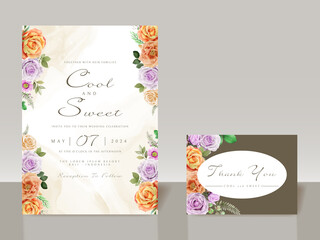 Beautiful floral watercolor wedding invitation card