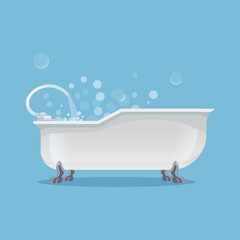 White tub or bath filled with water, cartoon icon