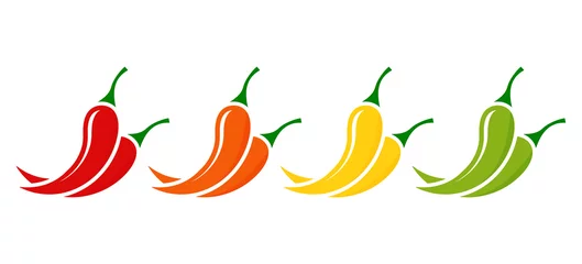 Fotobehang Red, orange, yellow and green chilli pepper icon isolated on white background © natrot