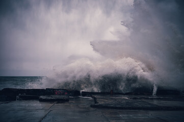 Storm on the sea. Big waves.