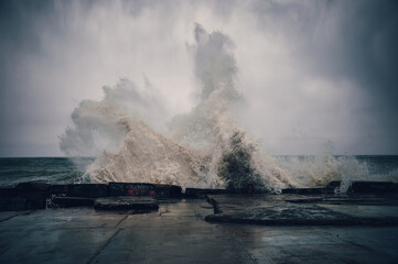 Storm on the sea. Big waves.