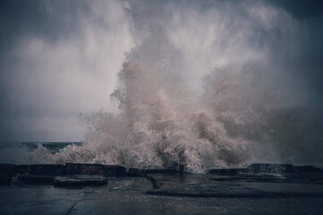 Storm on the sea. Big waves.