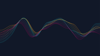 Dynamic particles sound wave flowing. Sound wave background.