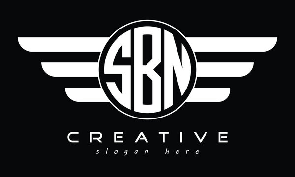 SBN three letter initial letter logo in circle with wings vector template.
