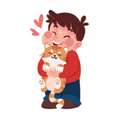 happy boy with cat