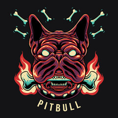 Pit Bull Bone Fire Vector Illustration