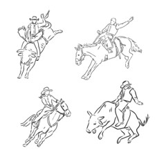 An hand drawn freehand vector - RODEO. Scene from the american culture.